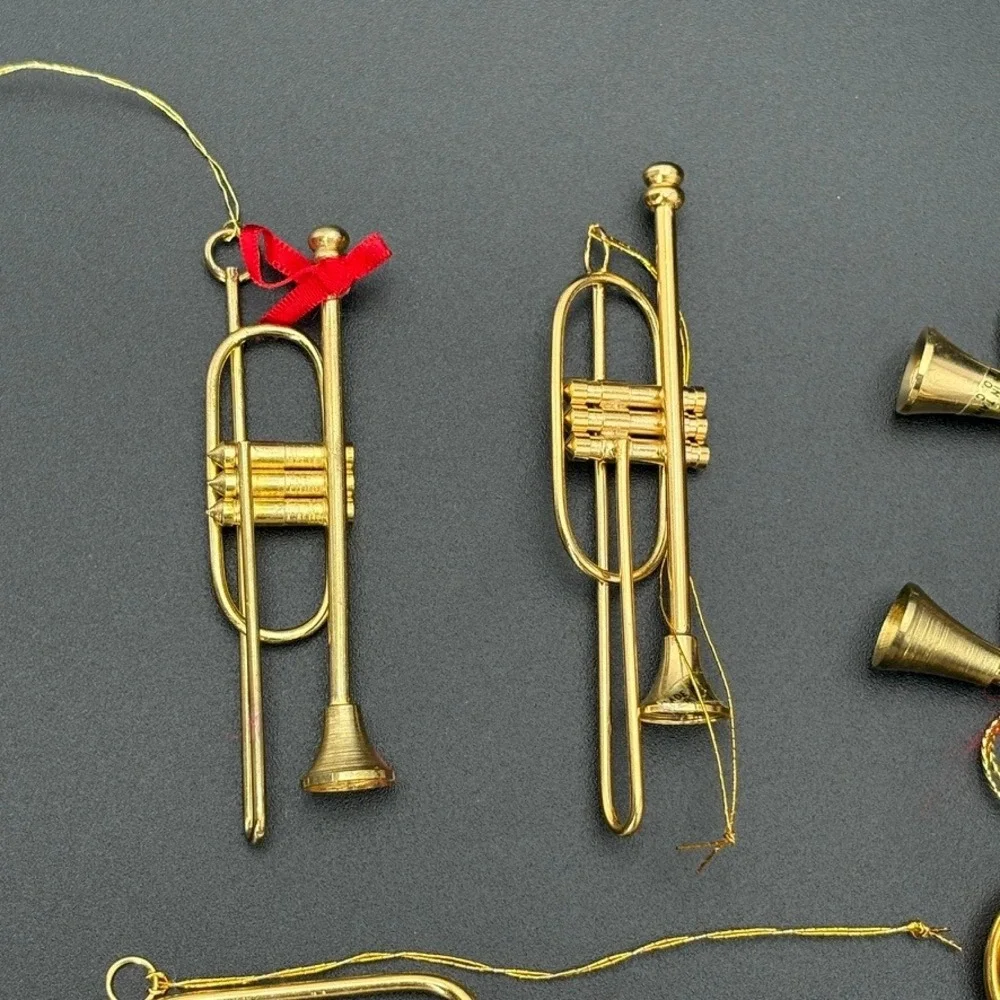 12pc Vintage Gold Brass Miniature Musical Instrument‎ Christmas Ornaments Lot